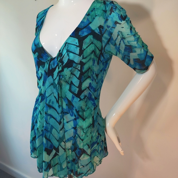 Kenneth Cole Blue Teal Low Plunging Drape Neckline - Picture 4 of 7